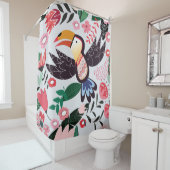 Tropische Vögel, Blumenmuster. Duschvorhang (Beispiel)