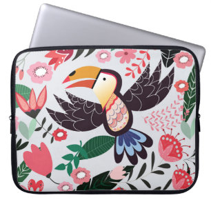 Tropische Vögel, Blumenmuster. Laptopschutzhülle