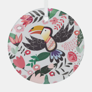 Tropische Vögel, Blumenmuster. Ornament Aus Glas
