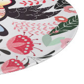 Tropische Vögel, Blumenmuster. Schneidebrett (Ecke)