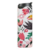 Tropische Vögel, Blumenmuster. Thermosbecher (Nach links gedreht)