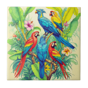 Tropische Vögel Botanische Illustration Fliese