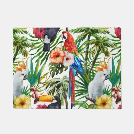 Tropische Vögel des Aquarells und Laubmuster Fußmatte (Vorderseite)