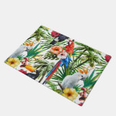 Tropische Vögel des Aquarells und Laubmuster Fußmatte (Schrägansicht)