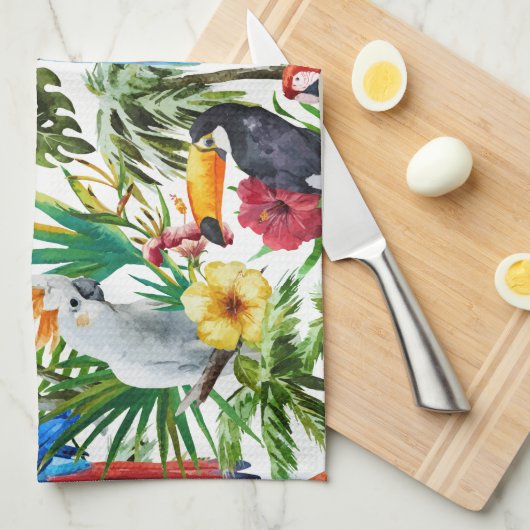 Tropische Vögel des Aquarells und Laubmuster Geschirrtuch (Viertel Falte)