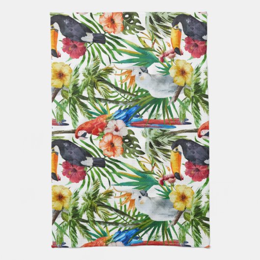 Tropische Vögel des Aquarells und Laubmuster Geschirrtuch (Vertikal)