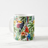 Tropische Vögel des Aquarells und Laubmuster Kaffeetasse (Vorderseite Links)