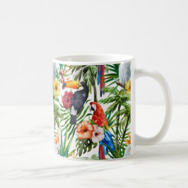 Tropische Vögel des Aquarells und Laubmuster Kaffeetasse