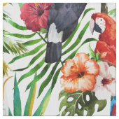 Tropische Vögel des Aquarells und Laubmuster Stoff (Nahaufnahme)