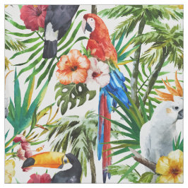 Tropische Vögel des Aquarells und Laubmuster Stoff