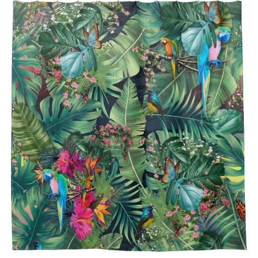 Tropische Vögel des Paradieses Duschvorhang (Vorderseite)