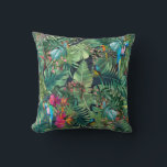 Tropische Vögel des Paradieses Kissen<br><div class="desc">Tropische Vögel zwischen Blätter der grünen Pflanze und miteinander verflochtenen Blättern und Blume mit Sonnenuntergang</div>
