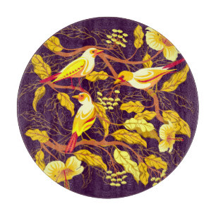 Tropische Vögel Exotische Blumen Illustration Schneidebrett