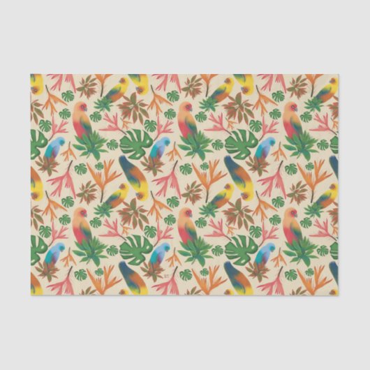 Tropische Vögel farbenfrohe Blumenmuster Seidenpapier (Vorderseite)