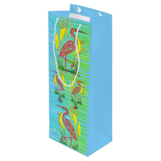 Tropische Vögel Geschenktüte Für Weinflaschen (Rückseite Schrägansicht)