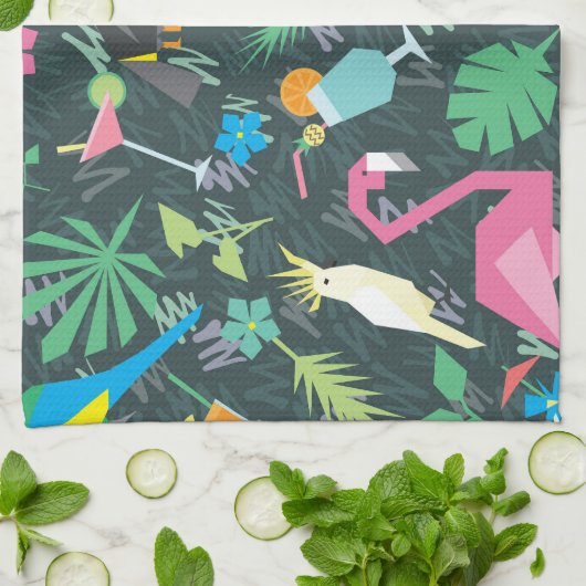 Tropische Vögel Getränke: Lebhaft Nahtlos. Geschirrtuch (Gefaltet)