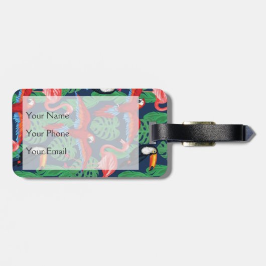 Tropische Vögel in den hellen Farben Gepäckanhänger (Rückseite horizontal)