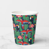 Tropische Vögel in hellen Farben Pappbecher (Rückseite)