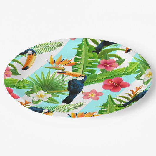 Tropische Vögel Pappteller (Schrägansicht)