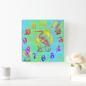 Tropische Vögel Quadratische Wanduhr (Zuhause)