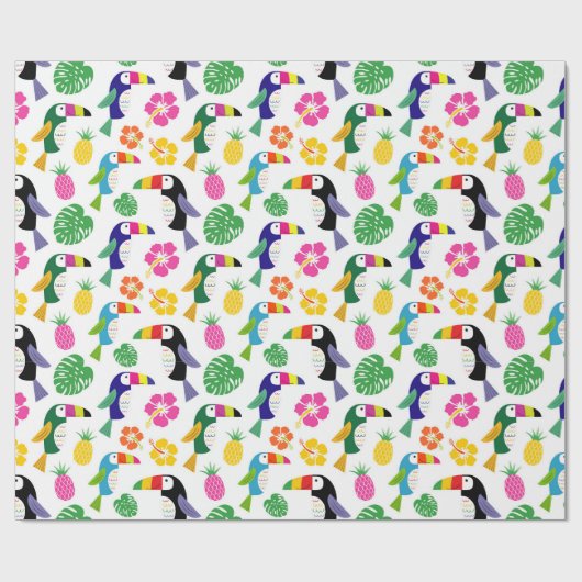 Tropische Vögel und Ananas Geschenkpapier (Flach)