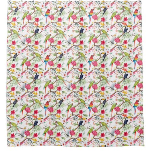 Tropische Vögel und Blume Duschvorhang (Vorderseite)