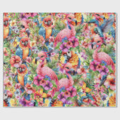 Tropische Vögel und Blume Geschenkpapier (Flach)