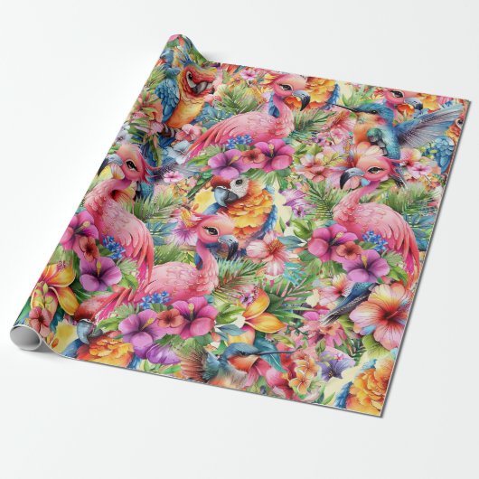 Tropische Vögel und Blume Geschenkpapier (Ungerollt)