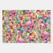 Tropische Vögel und Blume Geschenkpapier Set (Vorderseite)