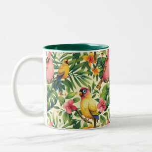Tropische Vögel und Schmetterlinge   Zweifarbige Tasse
