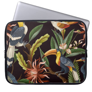 Tropische Vögel: Vintage Blätter und Blume Laptopschutzhülle