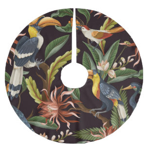 Tropische Vögel: Vintage Blätter und Blume Polyester Weihnachtsbaumdecke
