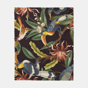 Tropische Vögel: Vintage-Blätter und Blumen Fleecedecke