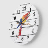 Tropische Vogelmalerei Shiplap Rustikale Dekoratio Große Wanduhr (Winkel)