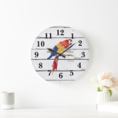 Tropische Vogelmalerei Shiplap Rustikale Dekoratio Große Wanduhr (Zuhause)
