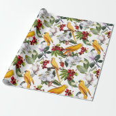 Tropische Vogelparrots Jungle Pattern - weiß Geschenkpapier (Ungerollt)