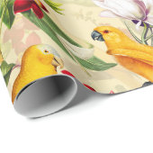Tropische Vogelpartikel Jungle Muster - Gelb Geschenkpapier (Rolleneckpunkt)