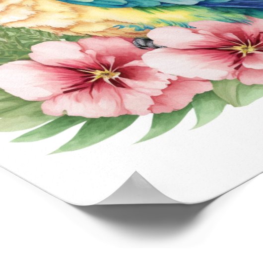 Tropische Vogelwandkunst mit Blume Poster (Ecke)