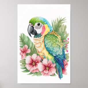 Tropische Vogelwandkunst mit Blume Poster