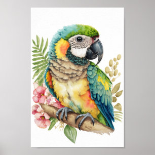 Tropische Vogelwandkunst mit Blume Poster