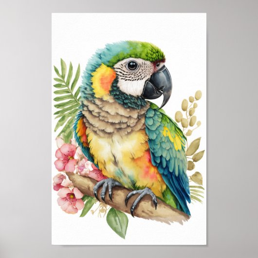 Tropische Vogelwandkunst mit Blume Poster (Vorne)