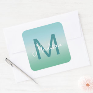 Tropische Wasser Gradient Monogramm Name Quadratischer Aufkleber