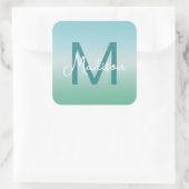 Tropische Wasser Gradient Monogramm Name Quadratischer Aufkleber (Tasche)