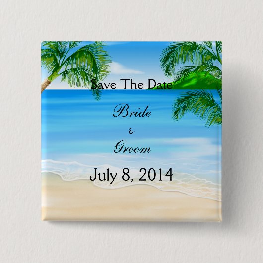 Tropische Wasser-Strand-Hochzeit Save the Date Button (Vorderseite)