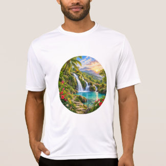 Tropische Wasserfall-Lagune-Berg-Sonnenaufgang T-Shirt