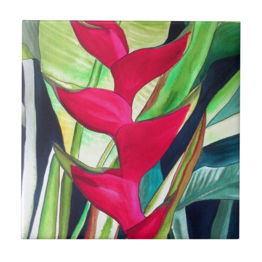 Tropische Wasserfarbe-Blume des Heliconia Fliese (Vorderseite)