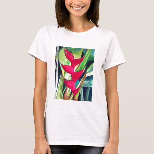 Tropische Wasserfarbe-Blume des Heliconia T-Shirt (Vorderseite)