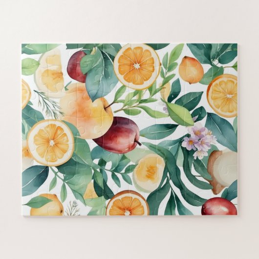 Tropische Wasserfarbe Harmonie von Obst und Blätte Puzzle (Horizontal)
