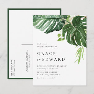 Tropische Wasserfarbe Monstera QR-Code Hochzeit Einladungspostkarte