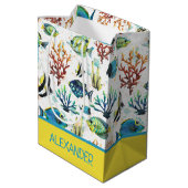 Tropische Wasserfarbe Personalisiert Mittlere Geschenktüte (Rückseite Schrägansicht)